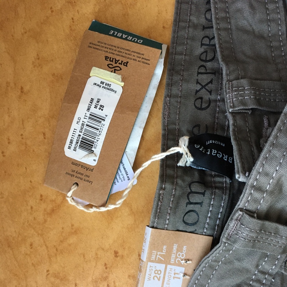 Prana Bronson shorts 28 x11 mud color